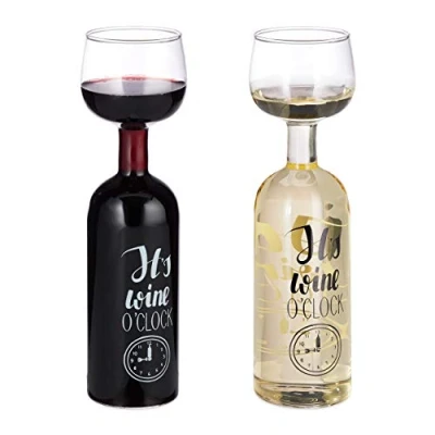 Immagine di Relaxdays Bottiglia e Bicchiere in Vetro per Vino, XL, con Scritta Decorativa, Regalo Amatori, 750 ml, Trasparente, 2 unità (Confezione da 1)