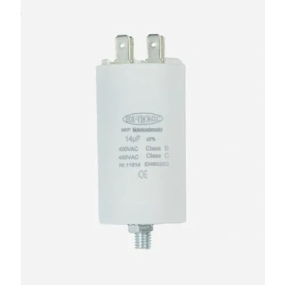 Immagine di EDI TRONIC condensatore di avviamento per motore, 14µF 450V presa M8 con connettore piatto 6,3mm