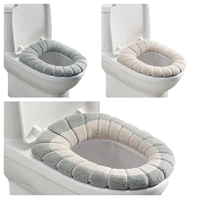 Immagine di Mmnuagebleu 3 pezzi Coprisedile WC Cuscino morbido e caldo per il bagno copriwater elasticizzato lavabile