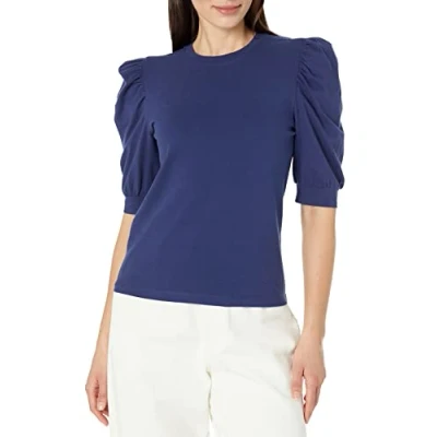 Immagine di The Drop Mariko Maglietta In Jersey Elasticizzato Con Maniche A Sbuffo E Girocollo da Donna, Blu Marino, XS
