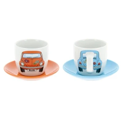 Immagine di Brisa VW Collection Set di tazze da espresso/caffè/tè/cappuccino in ceramica Volkswagen con design Beetle (Set 2 o die 4/100ml) (Arancione &amp; Blu, 2)