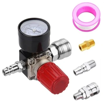Immagine di 1 regolatore di pressione da 1/4&quot;, del compressore d&#039;aria, valvola controllo con manometro, standard