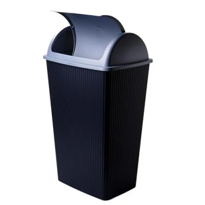 Immagine di SUSTANIA Pattumiera da cucina e ufficio, 50 l, inodore, con coperchio basculante, 60 x 45 34 cm, robusta, in plastica riciclabile, nero/argento, made EU