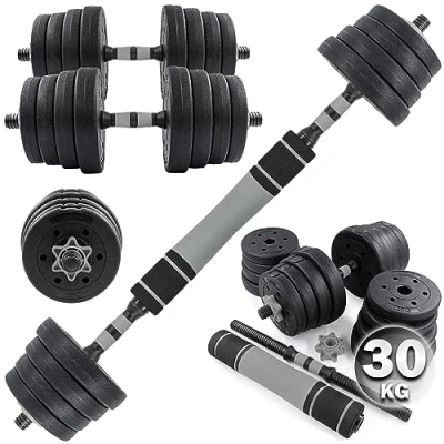 Immagine di C.P.Sports 2in1 Set Manubri e bilancieri 40kg 4x 1,25kg 6x 2,5kg 3,0kg Pesi 2x Piastre di peso in plastica per allenamento con i pesi, fitness, palestra domestica