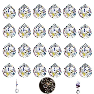 Immagine di Prismi a Sfera in Cristallo Trasparente 24 Pezzi Prisma Suncatcher Arcobaleno da Appendere Sfaccettato di Acchiappasole