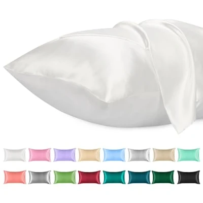 Immagine di Lirex Set di 2 Federe in Raso 40x70cm, Protezione Capelli e Pelle &amp; Antirughe, Chiusura a Busta,(Bianco)