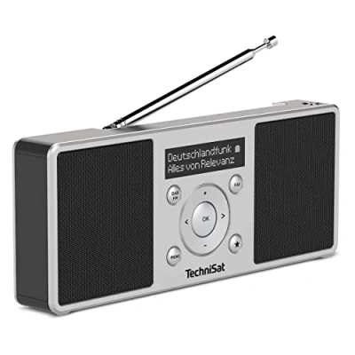 Immagine di TechniSat DIGITRADIO 1 S radio DAB stereo portatile con batteria ricaricabile (DAB+, FM, altoparlante, jack per cuffie, memoria preferiti, display OLED, 2 W RMS) argento/nero