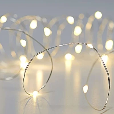 Immagine di Cepewa catena luminosa con micro fili, a forma di stella, colore bianco caldo, argento, batteria, illuminazione natalizia timer (1 x 10 LED, da 120 cm)