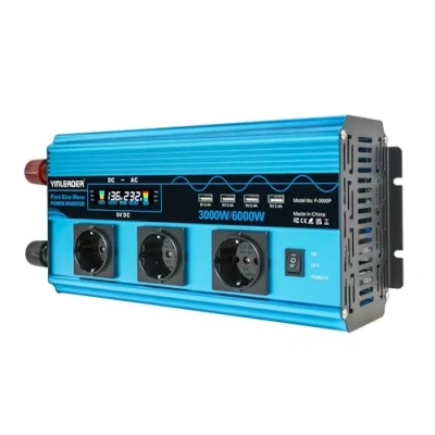 Immagine di Inverter 3000 W/6000 W, convertitore di tensione sinus puro 12 V, 230 con 3 prese europee e 4 porte USB, indicatore LCD