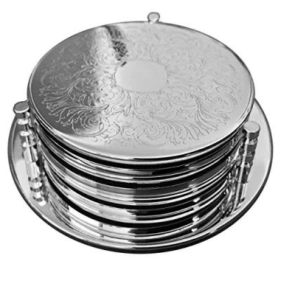 Immagine di silberkanne Sottobottiglia con 6 sottobicchieri, Modello Classic, 7 pz, Placcato Argento, Lavorazione di qualità