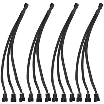 Immagine di Hitopin 4 Pezzi Cavo Splitter Per Ventola Del Computer, PWM, Adattatore Ventola, Connettore da 1 a 3 Convertitori Forma di Y, Prolunga Custodia Host (Nero)