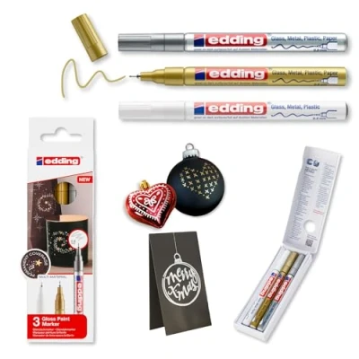 Immagine di edding 780 Marcatore a Vernice Lucida, Bianco, Oro, Argento, Set da 3 Pennarelli, Punta Rotonda Extra Fine 0,8 Mm, Impermeabile, Altamente Coprente, Bullet Journals, Hand Lettering
