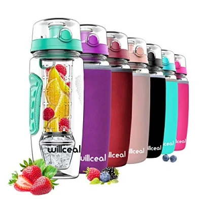 Immagine di willceal Flacone di Frutta infusore 32 Once Resistente con Palla Gel Ghiaccio Staccabile, Grande Tritan Senza BPA, Coperchio a Vibrazione, Design Prova perdite Sport, Campeggio (Menta)