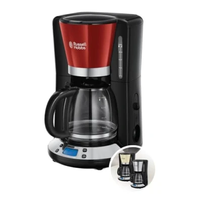 Immagine di Russell Hobbs Macchina Caffè Americano Rosso Timer Digitale, Con Filtro per Estrazione e Aroma Ottimali Max 10 tazze; Caraffa in Vetro da 1.25 L; Piastra riscaldante; 1100 W, ColorPlus 24031 56