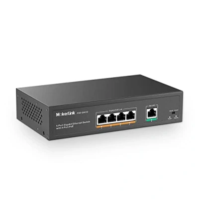 Immagine di MokerLink 5 Port Gigabit POE Switch, with 4 Ports POE+ 1000Mbps, 78W IEEE802.3af/at, Plug and Play Non Gestito, Metallo Robusto, Senza Ventole