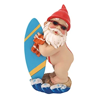 Immagine di Design Toscano Shredder Dude Surfer Statue Divertente Prato GNOME, Resina, Multicolore, 10x15x24 cm