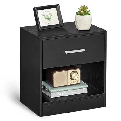 Immagine di VASAGLE Comodini, Set di 2 Tavolini con Cassetto, Maniglia, Scomparto Aperto, per Camera da Letto, Soggiorno, Nero Classico LET819T56
