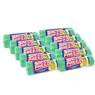 Immagine di 150 Sacchi Spazzatura Verdi, Sacchetti Plastica con Manici a Shopper, 55x65cm, Trasparenti Super Resistenti, Spazzatura, Raccolta Differenziata, Differenziata Esterno