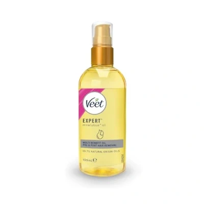 Immagine di Veet olio miracoloso, pre e post depilazione, tutti i tipi di pelle aree del corpo, 100 ml, con omega 3, vitamine, argan, burro karitè mandorle, adatto per dermaplaning, rasatur