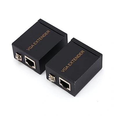 Immagine di Plyisty Extender VGA, Adattatore ripetitore VGA RJ45 da 60 m / 200 Piedi su Ethernet CAT 5/6 (trasmettitore e Ricevitore)