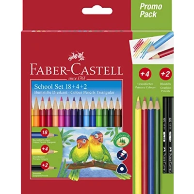 Immagine di FABER CASTELL 201597 Set di Pastelli Triangolari Colour Grip, 24 Pezzi, Matite Incluse, per Bambini e Adulti