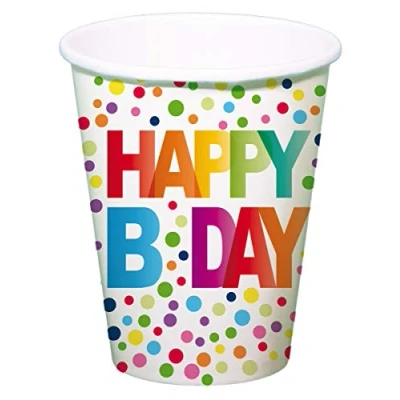 Immagine di Bicchieri Happy Bday a pois 250 ml 8 pezzi