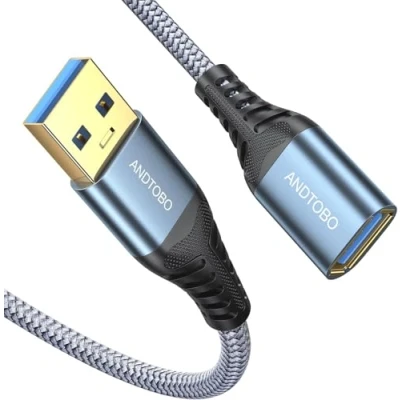 Immagine di ANDTOBO Cavo Prolunga USB 3.0 2M, Tipo a Maschio Femmina Cavi di Estensione Trasferimento dati ad alta Velocità 5Gbps Compatibile con Gamepad, Stampante, Webcam, Tastiera USB, unità flash