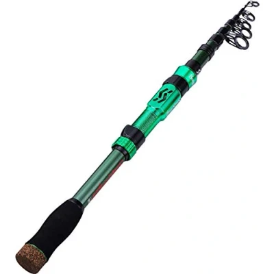 Immagine di Sougayilang canna da pesca telescopica 24 tonnellate in fibra di carbonio, fresato CNC, comodo manico Eva, viaggio per la alla trota, verde, 2,7 m