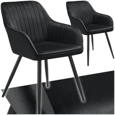 Immagine di TecTake® Sedie da Pranzo Effetto Velluto Trapuntato, Elegante, Imbottitura Schiuma Alta Densità, Gambe in Acciaio, Montaggio Semplice Nero/Nero, 2