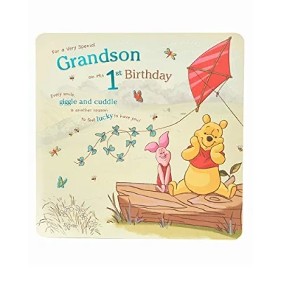 Immagine di UK Greetings Disney Biglietto di auguri per il primo compleanno del nipote con busta, design adorabile, Winnie The Pooh e Pimpi