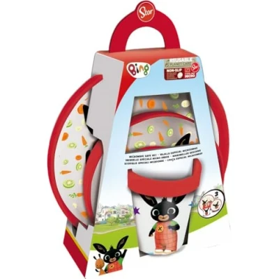 Immagine di Set Pappa Anitscivolo Bambini Bing, in plastica senza BPA, composto da piatto fondo, piano e bicchiere, lavabile riutilizzabile