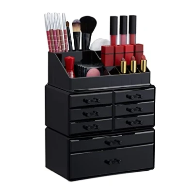 Immagine di Relaxdays Organizer Make Up con Cassetti, Porta Trucchi e Accessori, Acrilico, Nero
