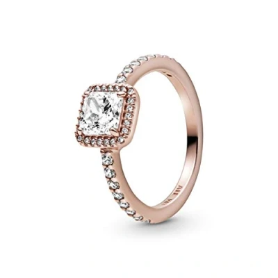 Immagine di PANDORA Signature Anello con corona rosa brillante placcato in oro 14 carati cristallo cipria e zirconi cubici trasparenti, 56