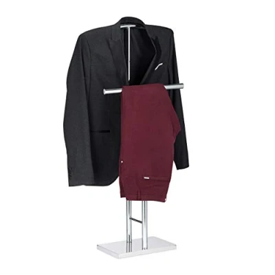 Immagine di Relaxdays Servomuto Cromato, Indossatore da Camera, Portasciugamani Autoportante, Doppia Asta Appendiabiti, HLP: 106x49x20 cm, Argento