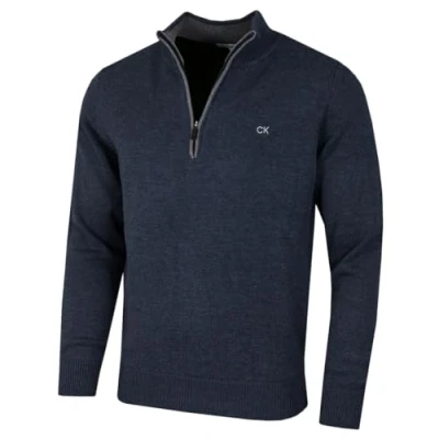 Immagine di Calvin Klein Maglione da uomo 2025 in cotone lavorato a maglia con mezza zip, Marna Oceano Scuro, 4XL
