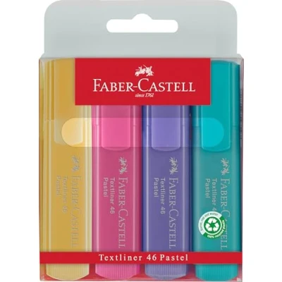 Immagine di Faber Castell 154610 Set di evidenziatori TL 1546, confezione da 4, colori pastello, con punta a cuneo lunga durata, larghezza linea 1 5 mm