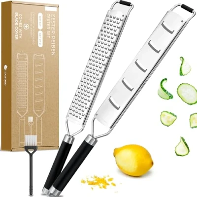 Immagine di Exitoso Set 2 Grattugia Limone Formaggio Manuale Professionale Multifunzione in Acciaio Inox con Manico Gratta Zenzero e Frutta