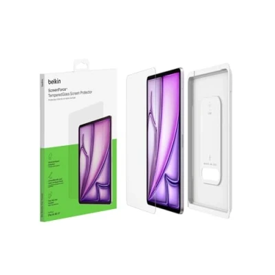 Immagine di Belkin ScreenForce TemperedGlass Proteggi schermo per iPad Air 13&#039;&#039;, vetro temprato con durezza di 9H, spessore 0,33 mm, antigraffio, installazione facile, compatibile custodie e Apple Pencil