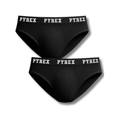 Immagine di Pyrex Slip Uomo Cotone Elasticizzato (Confezione da 2) Mutande Traspiranti in Taglie M a XXL (IT, Testo, M, Regular, Neri 2pz)