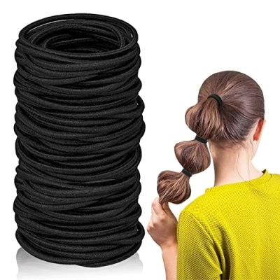 Immagine di 100 Pezzi Fasce Elastici per Capelli Spessi e Ricci, 3mm Nessun Metallo Dolci Fascia Nero,100 Assortimento, Nero