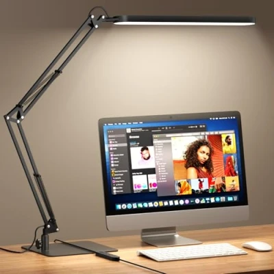 Immagine di SKYLEO Lampada da Scrivania Base Ultrasottile, Braccio Girevole Regolabile Scrivania, Dimmerabile, Timer, Funzione Di Memoria, 1300 LM, 12W, Nero