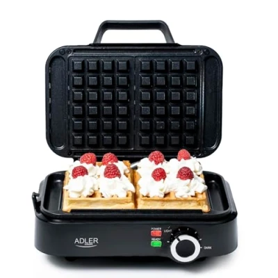 Immagine di Adler Europe Piccola piastra doppia per waffle da 2000 W Livello di riscaldamento regolabile Due cialde classiche contemporaneamente Rivestimento antiaderente 2 spie controllo Piastre