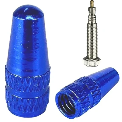 Immagine di Fantic26 Tappo valvola in alluminio per bicicletta SV Presta/valvola francese I MTB Ebike bici da corsa Gravel 1 paio (2 pezzi) (blu)