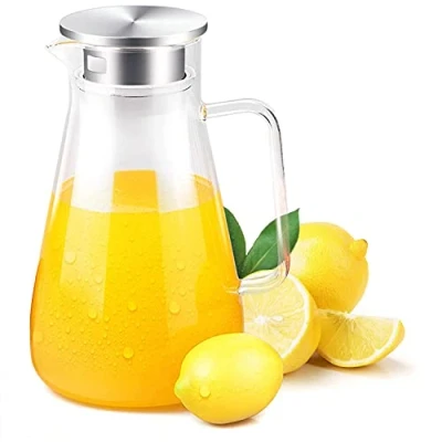 Immagine di Uten 1.5 litri 51 Once caraffa vetro con Manico In Cristallo E Coperchio Acciaio Inossidabile, per adatto latte, vino rosso, acqua fredda, succhi di frutta, caffè caldo, bevande ghiacciate