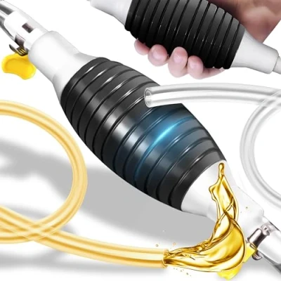 Immagine di Retoo Pompa Trasferimento Liquido dell&#039;Acqua, universale Manuale Portatile per Combustibile, Benzina, Gas, Olio, Petrolio, Gasilio, 8mm, Tubo a Sifone in Gomma 2m, Barche, Auto Vehicle, Nero