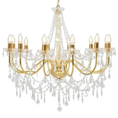 Immagine di vidaXL Lampadario con Perle di Cristallo Rotondo 12 Lampadine E14 Elegante Lampada da Soffitto Luce Interni Dorato Trasparente in Metallo e Acrilico