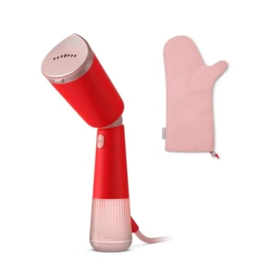 Immagine di Sistema di stiratura a vapore portatile Philips Serie 5000 Design elegante, testina regolabile, riscaldamento rapido, vaporizza in verticale e orizzontale, accessori, rosso arancio (STH5020/40)