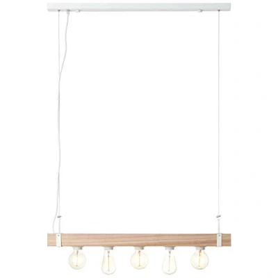 Immagine di Lampada BRILLIANT a sospensione in legno bianco 5 luci cemento/legno lucido 5x A60, E27, 30W, adatto per lampade standard