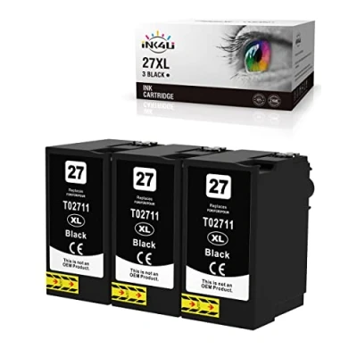 Immagine di INK4U 27xl Compatibili per Epson 27 XL Cartucce d&#039;inchiostro Sostitutive Workforce WF7720 WF7610 WF 7715 7620 7210 3620 7710 7110 3640 (3 Nero)