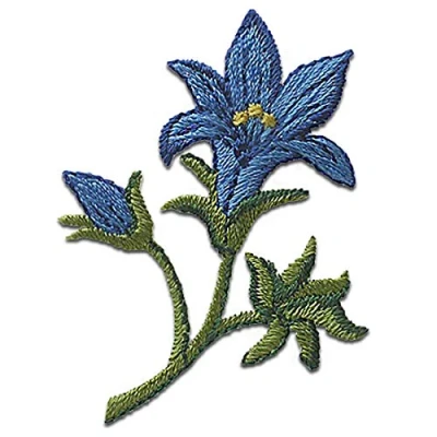 Immagine di genziana fiore Toppe termoadesive Patch Toppa ricamate, misura: 5,5 x 3 cm